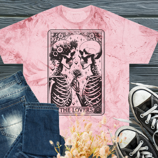 The Lovers Skeleton Tarot Card - Unisex Color Blast T-Shirt